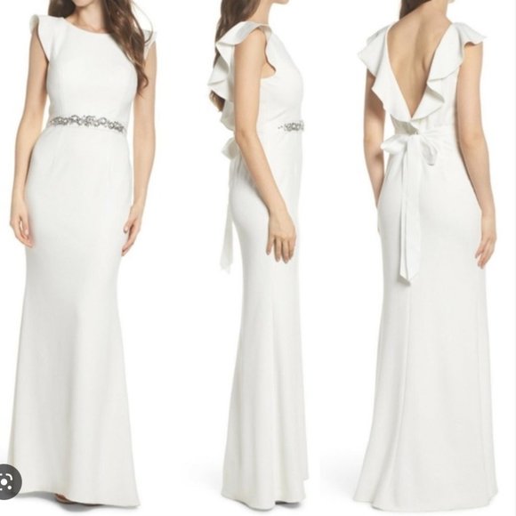 ADRIANNA PAPELL Ruffle Back Belted Dress - Picture 1 of 2